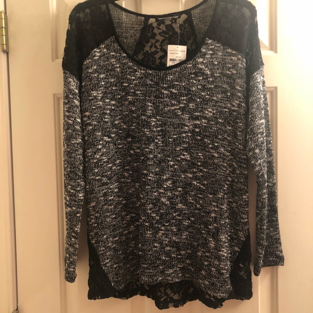 Beautiful gray/navy sweater with lace detailing